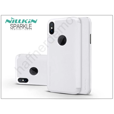 Apple iPhone X oldalra nyíló flipes tok - Nillkin Sparkle Logo - fehér