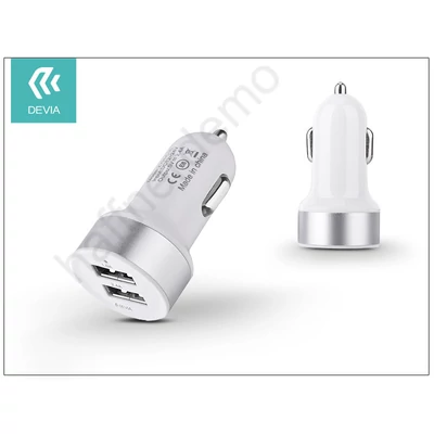 Devia Smart Dual USB szivargyújtós töltő adapter - 5V/2,4A - white/silver