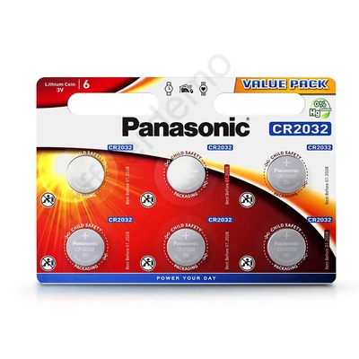 Panasonic CR2032 lithium gombelem - 3V - 6 db/csomag