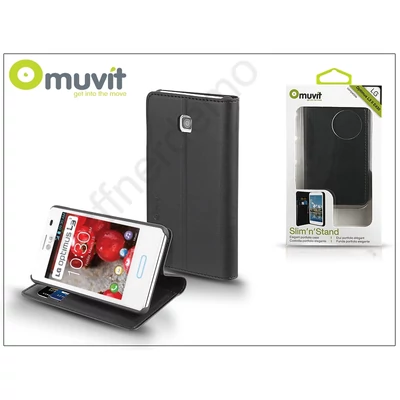 LG E430 Optimus L3 II flipes tok kártyatartóval - Muvit Slim and Stand - black