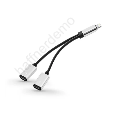 Lightning - lightning audio + töltő adapter - 2in1 - ezüst/fekete