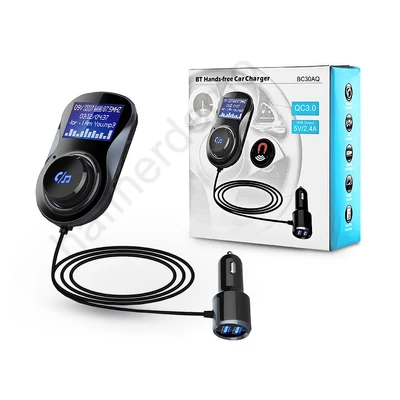 Extreme Bluetooth FM-transmitter/szivargyújtó töltő - USB QC3.0 + TF-kártyaolvasó - Extreme BC30AQ - fekete
