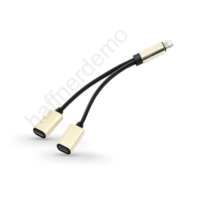 Lightning - lightning audio + töltő adapter - 2in1 - arany/fekete