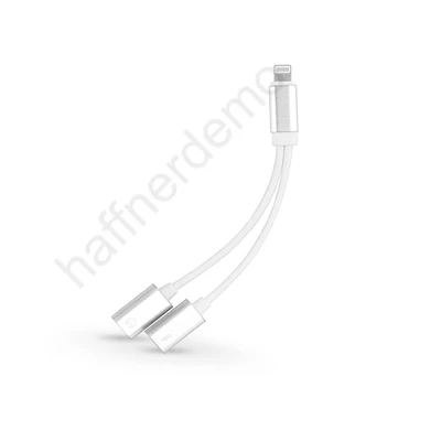 Lightning - lightning audio + töltő adapter - 2in1 - ezüst/fehér