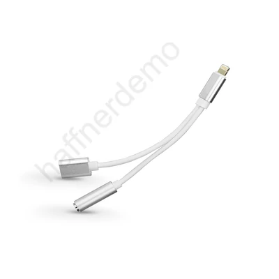 Lightning + audio adapter 3,5 mm jack füllhallgatóhoz - 2in1 - ezüst/fehér