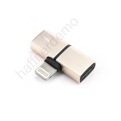 Lightning elosztó adapter egyidőben történő töltéshez és zenehallgatáshoz - gold
