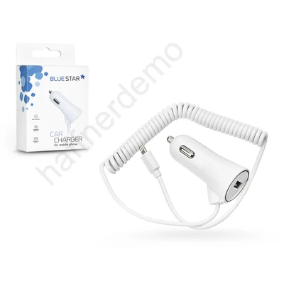 Lightning szivargyújtós gyorstöltő spirál kábellel + USB bemenettel - 5V/3A - fehér