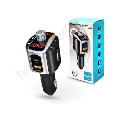 Extreme Bluetooth FM-transmitter/szivargyújtó töltő - USB QC3.0 + PD + microSD / Pendrive olvasó - Extreme BC67 - 5V/3A - fekete