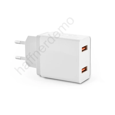 Univerzális 2xUSB hálózati töltő adapter - 5V/5,1A - fehér