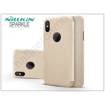 Apple iPhone X oldalra nyíló flipes tok - Nillkin Sparkle Logo - gold