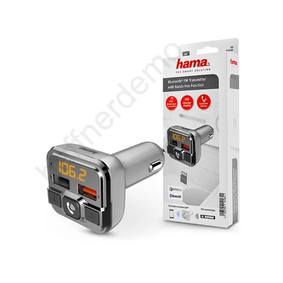 HAMA Bluetooth FM-transmitter/szivargyújtó töltő - 2xUSB + AUX + MP3 + kártyaolvasó + QC 3.0 -  ezüst